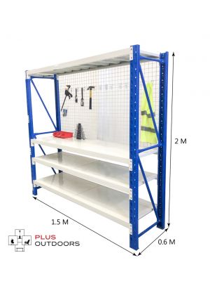 1.5m workbench shelving Blue & Grey set with 1.5m mash net