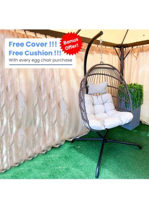 Indoor Wicker Hanging Egg Chair with Stand Swing Hammock Egg Basket Chairs - Black Chair