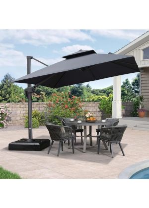 SEVILLE SQUARE OUTDOOR CANTILEVER UMBRELLA-Charcoal WITH BASE