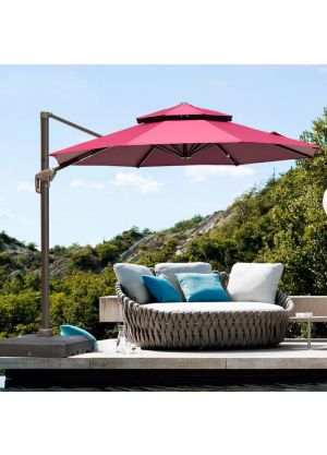 SEVILLE OCTAGONAL OUTDOOR CANTILEVER UMBRELLA-Red WITH BASE