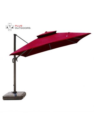SEVILLE SQUARE OUTDOOR CANTILEVER UMBRELLA-Red WITH BASE